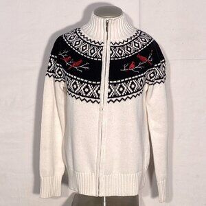 Vintage Northern Reflections Full Zip White Mock Neck Cardigan With Cardinals M